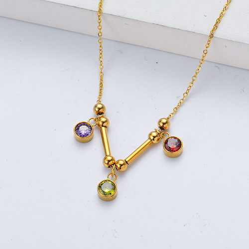 multi color crystal stainless steel gold plate necklace for wedding