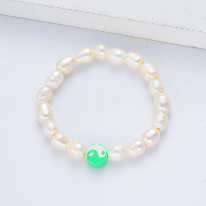 pendentif yinyang perle blanche avec bracelet pour femme