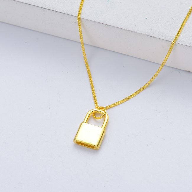 hot selling gold plated lock pendant 925 sterling silver necklace
