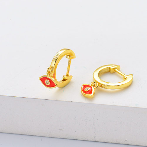 18 Karat vergoldete 925er Sterlingsilber-Ohrringe mit rotem bösen Blick