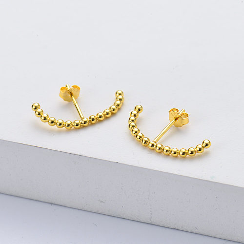 925 sterling silver bead earring gold plated ball hoop earring for women