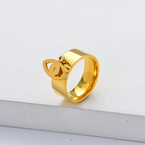 Anel de dedo simples de aço inoxidável banhado a ouro anel de olho mau