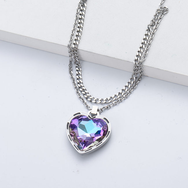 avec pendentif en forme de coeur en cristal collier en acier inoxydable argent pour mariage