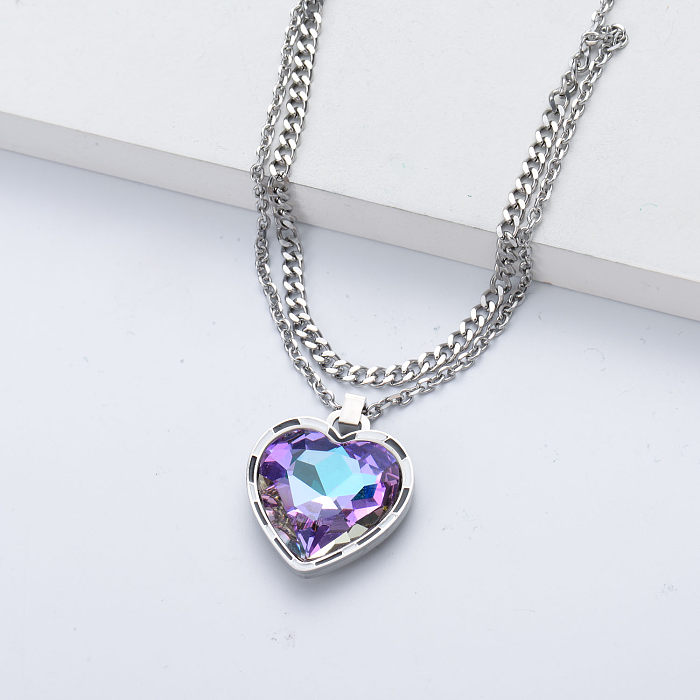 with crystal heart shape pendant stainless steel necklace silver for wedding