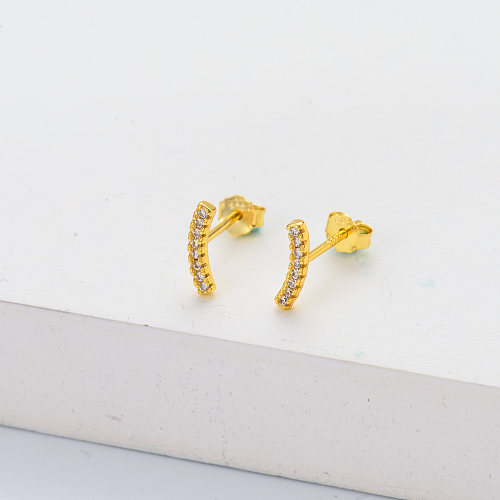 Boucles d'oreilles personnalisées en argent sterling S925 plaqué or avec zircon blanc