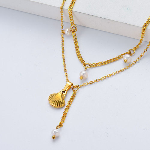 collier en acier inoxydable avec pendentif en métal et perle pour mariage