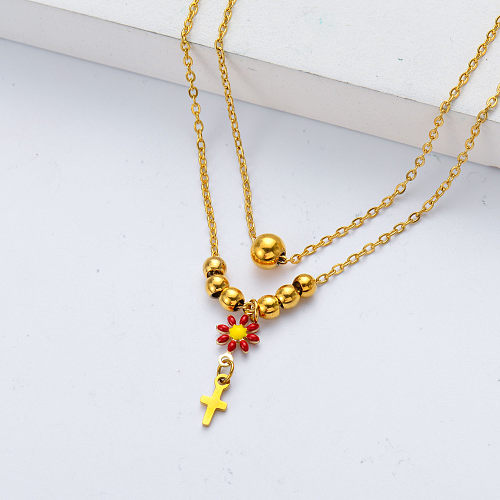 necklace in stainless steel gold plate ball pendant for wedding