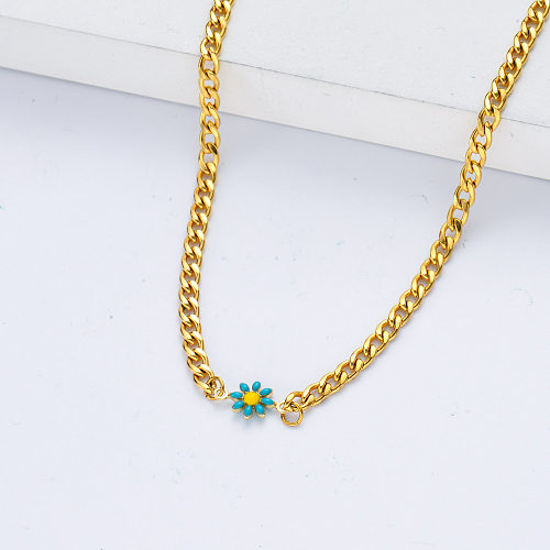 wholesale 18k gold plated flower daisy charm necklace for women