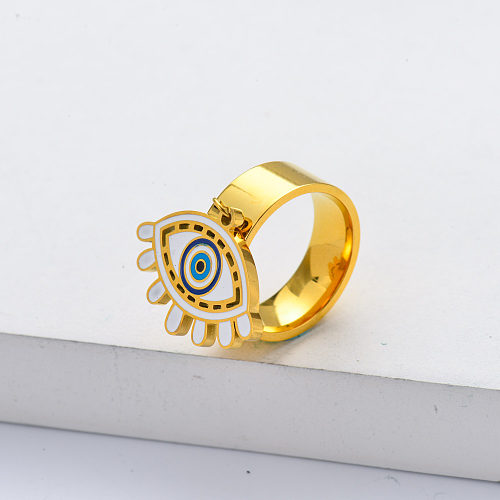 Kein Verblassen Edelstahl Weiß Blau Emaille Evil Eyes Ringe Amulett Schmuck