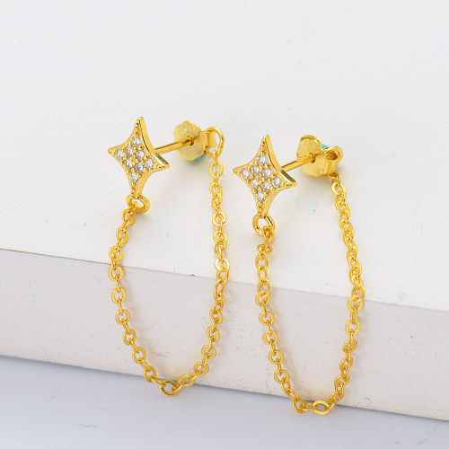 étoile de vente chaude avec chaîne boucles d'oreilles en argent sterling bijoux plaqués or