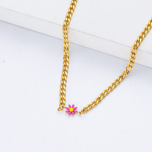 vente en gros chaîne en acier inoxydable avec bijoux collier chaîne fleur rose