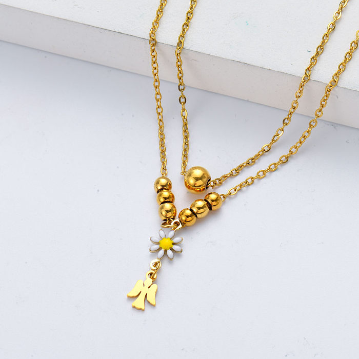 gold plate ball pendant stainless steel necklace for wedding