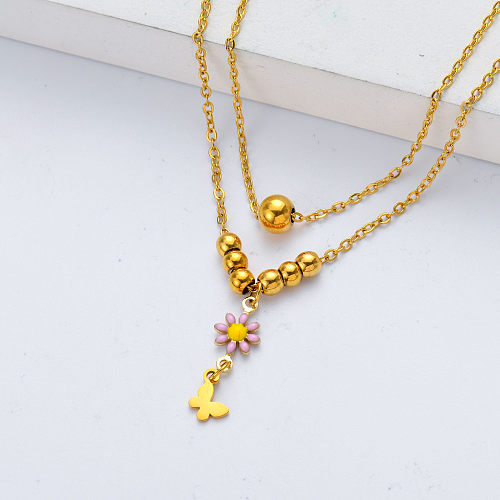 stainless steel gold plate ball pendant necklace for wedding