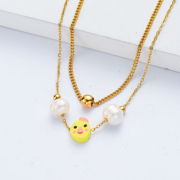 cute chick charm jewelry stainless steel layered necklace for women wholesale