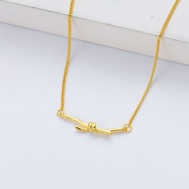 wholesale gold plated knot charm link chain silver necklace