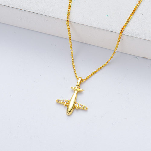 cute gold plated airplane pendant sterling silver necklace for women