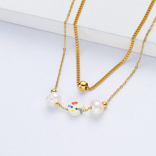 2022 Hot-selling Kitty with pearl layered necklace for sweet girls