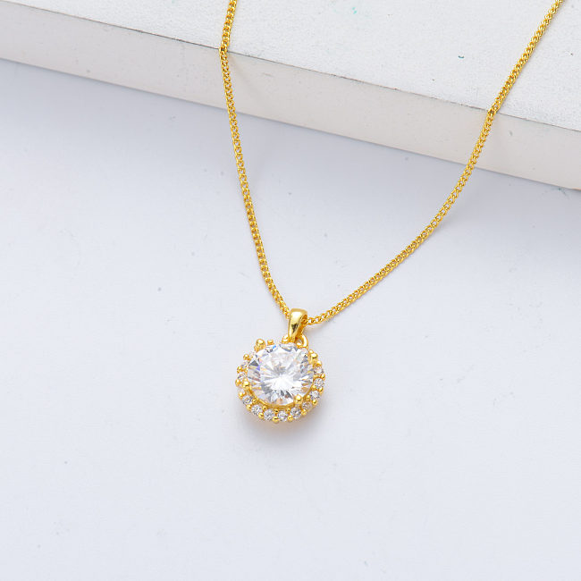 luxury one round zirconia charm sterling silver necklace for women
