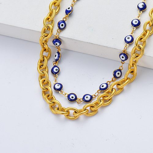 gold plate stainless steel necklace with eye pendant
