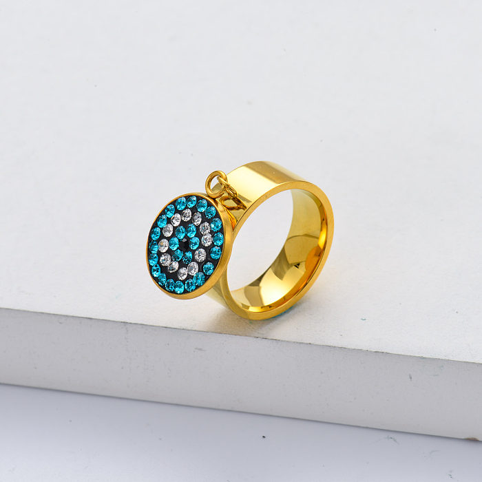 18K Gold Plated Titanium Stainless Steel With Crystal Turkish Evil Eye Ring
