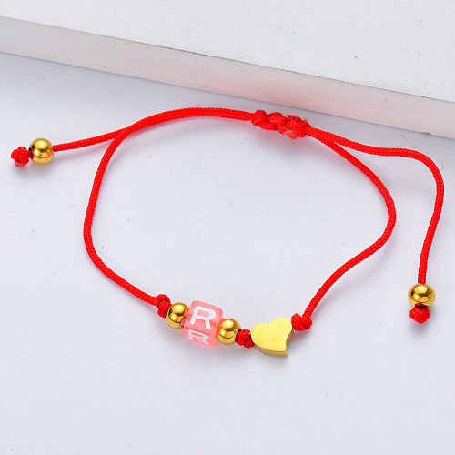 pendentif en métal en forme de coeur réglable bracelet rouge pour les femmes