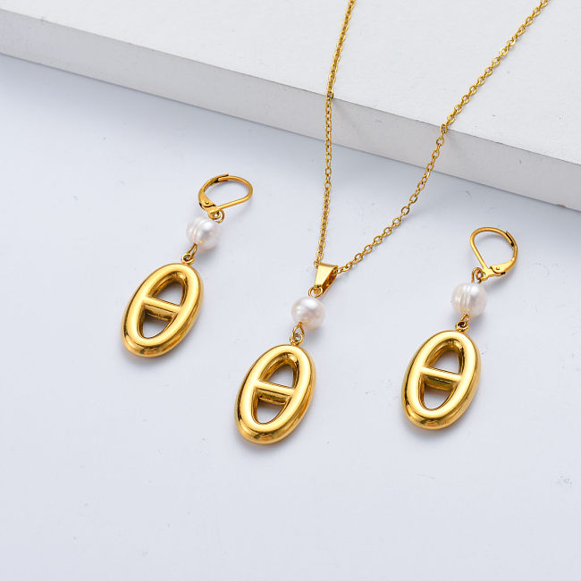 Belles boucles d'oreilles pendantes pour femmes collier ensembles de bijoux en acier inoxydable