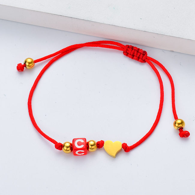 pulseira de metal vermelho pingente em forma de coração para mulheres