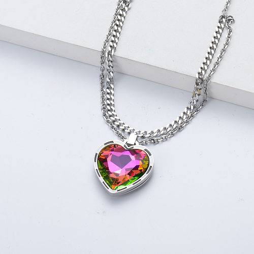crystal heart shape pendant silver stainless steel necklace with for wedding
