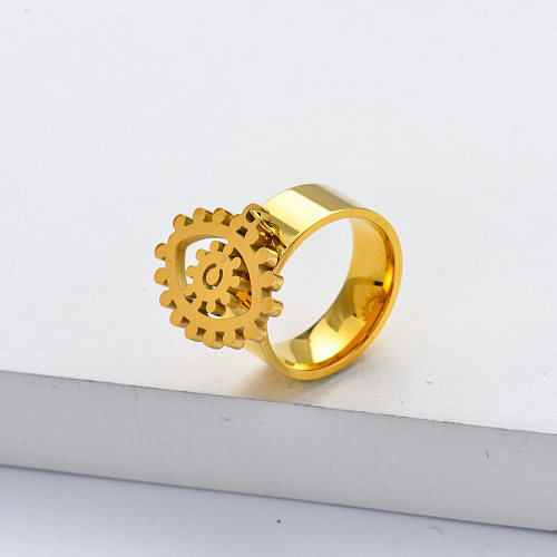 Anillos de dedo de acero inoxidable chapados en oro de mal de ojo hueco de moda para mujer