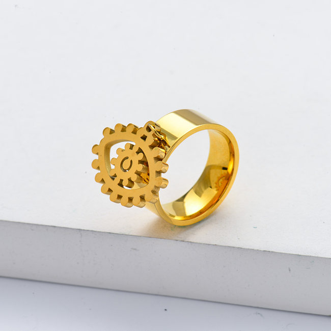 Anéis de dedo femininos de aço inoxidável folheados a ouro oco oco fashion