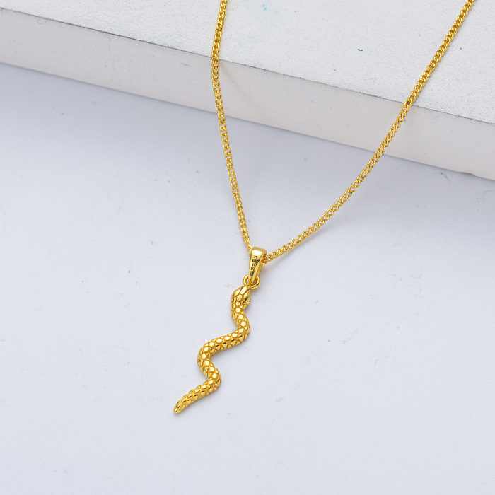 fashion 925 sterling silver gold plated snake pendant necklace