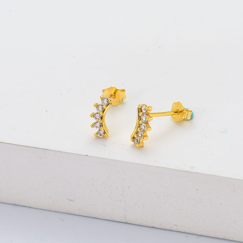 Boucles d'oreilles en argent sterling 925 avec zircone plaqué or pour femme