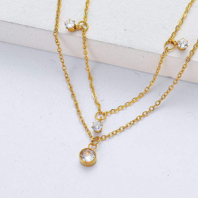 collier plaqué or en acier inoxydable avec pendentif en cristal pour mariage