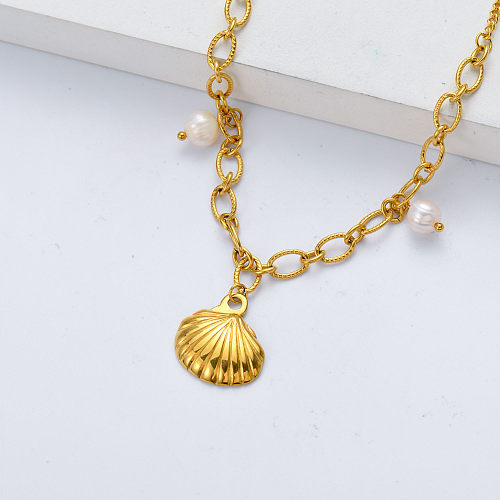 pearl and metal pendant stainless steel necklace for wedding
