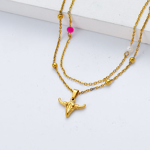 bull pendant in gold plate stainless steel necklace for wedding