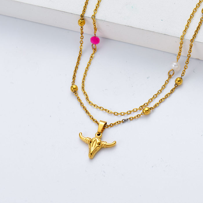 bull pendant in gold plate stainless steel necklace for wedding