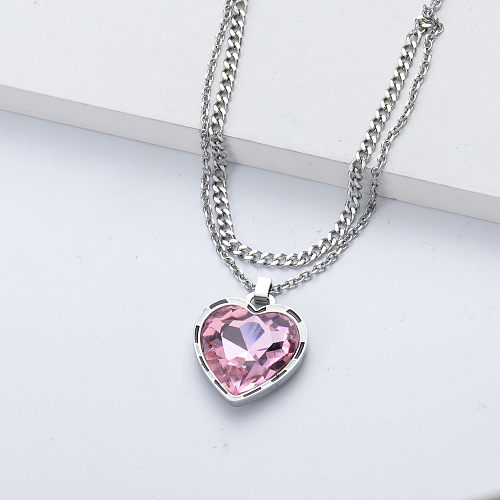 heart shape pendant stainless steel necklace silver for wedding