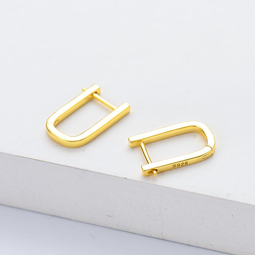 Fashion 925 Sterling Silver Gold Plated Geometric Rectangle Hoop Earrings