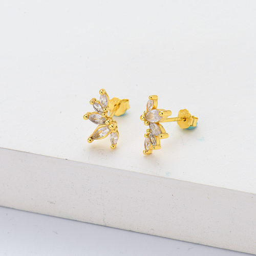 Pendientes de botón de circón de flor de plata esterlina S925 chapados en oro personalizados