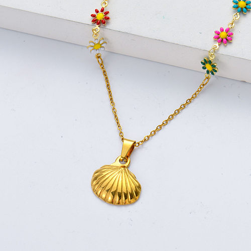 shell pendant in gold plate stainless steel necklace for party