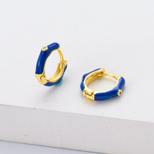 fashion blue enamel earring hoop 925 sterling silver hoop earrings