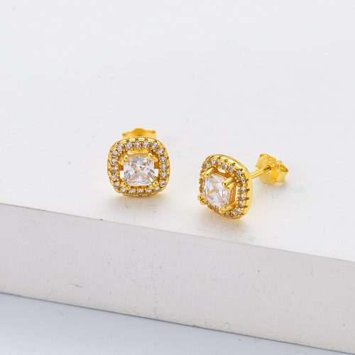 Fashion 925 Sterling Silver Gold Plated Square Stud Earrings