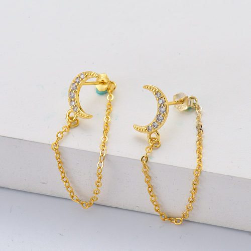 wholesale 18k gold plated moon with chain sterling silver earrings