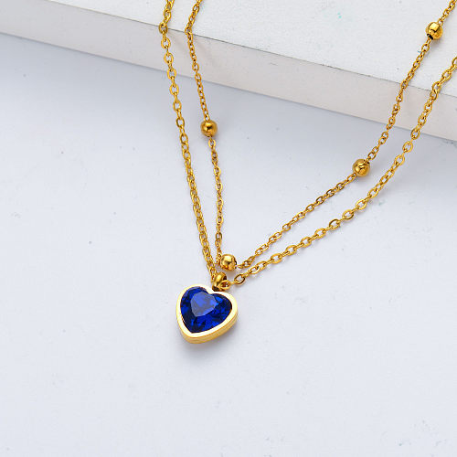 blue crystal pendant stainless steel necklace for wedding