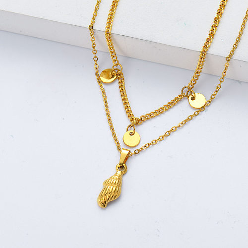 gold metal pendant stainless steel necklace for women