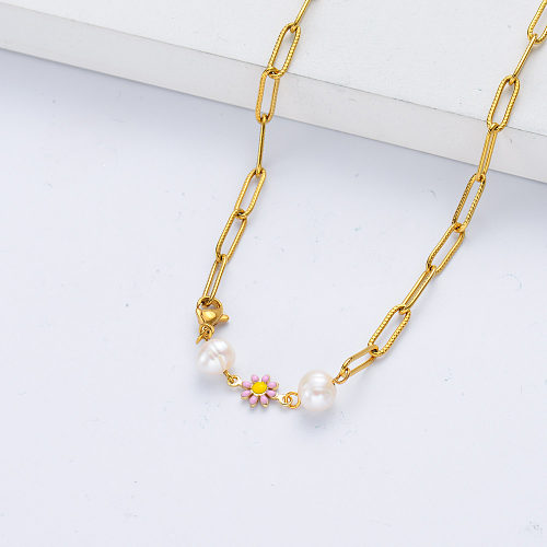 Titanium Stainless Steel Daisy Flower Necklace Women Fashion Necklace