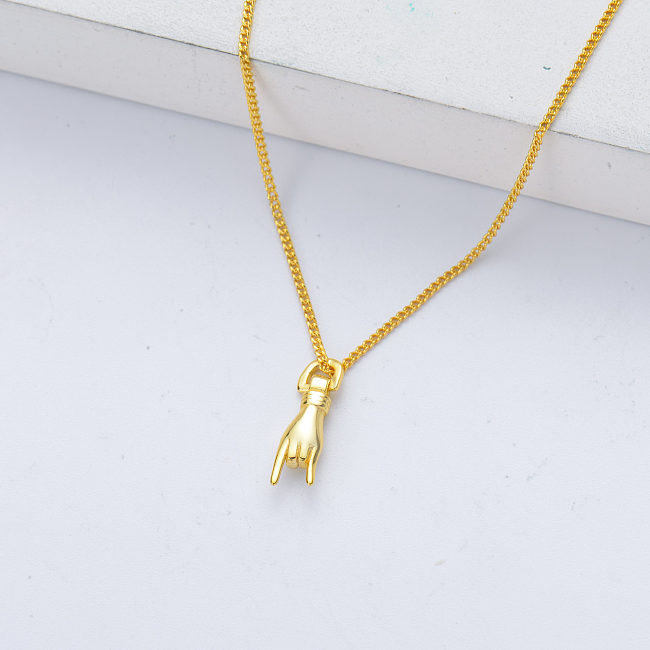 925 sterling silver gold plated rock hand pendant necklace