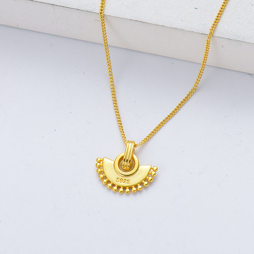fashion 925 sterling silver gold plated fan with ball pendant necklace