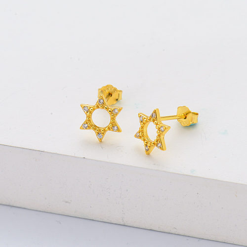 Fashion 925 Sterling Silver Gold Plated Sun Stud Earrings For Party