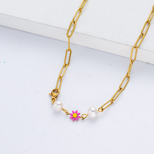 Joyería de flores, collar de Margarita rosa para mujer, para regalo